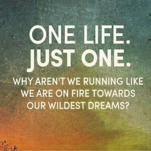 One life. Just one. Why aren't we running like we are on fire towards our wildest dreams?
