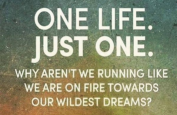 One life. Just One. Why aren't we running like we are on fire towards our wildest dreams