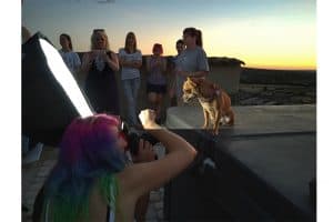 Poppy modeling on the chateau rooftop with mom Cat Race