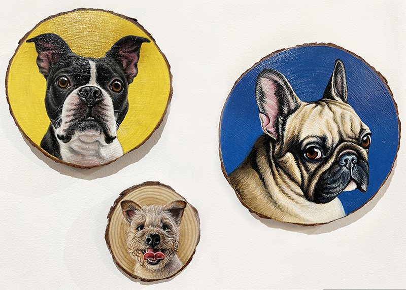 Examples of paintings by Desirea on wood slices