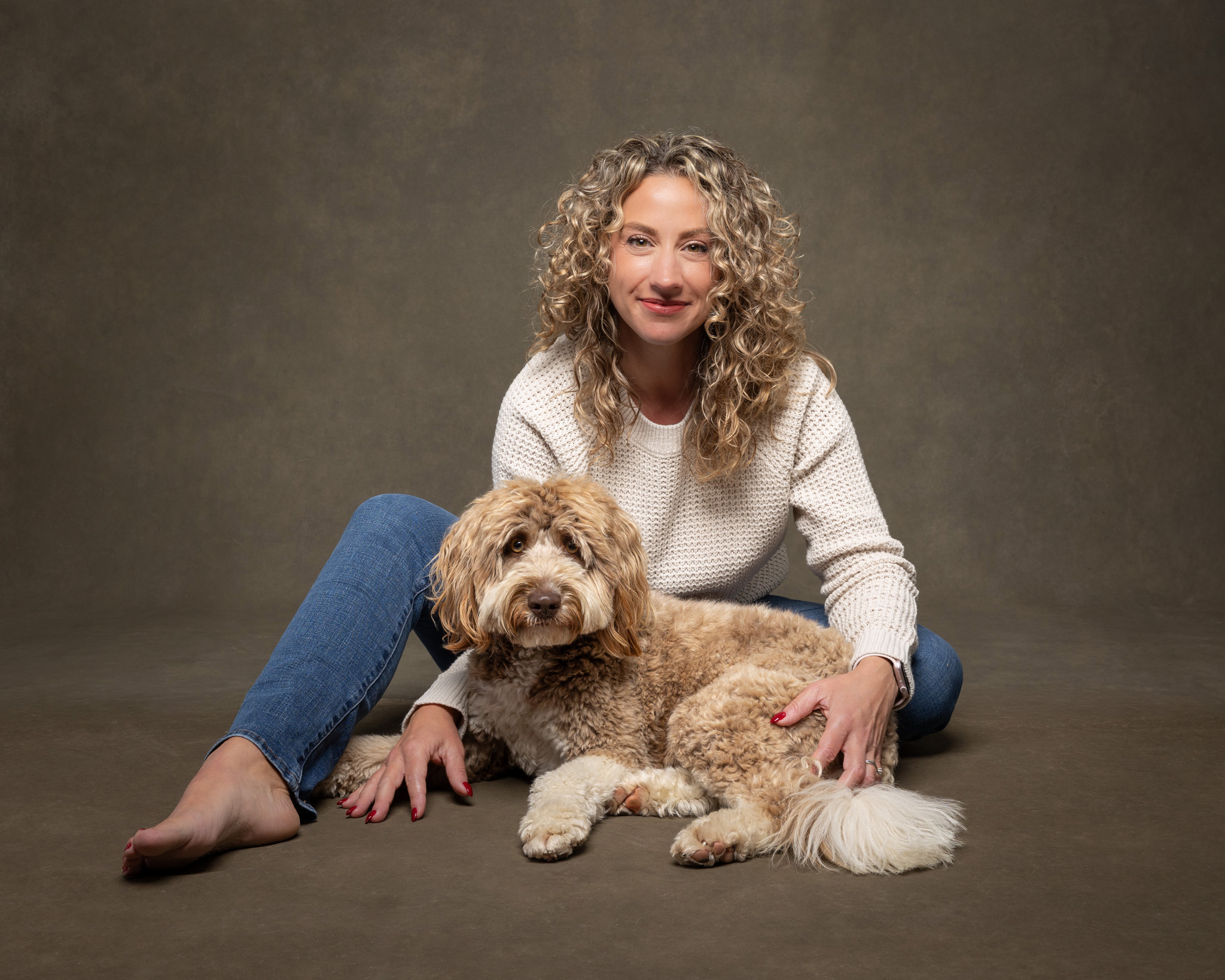 woman and her aussie doodle in st catharines studio